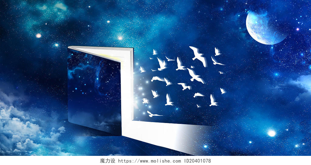 星地球空蓝色世界读书日飞鸟创意海报背景